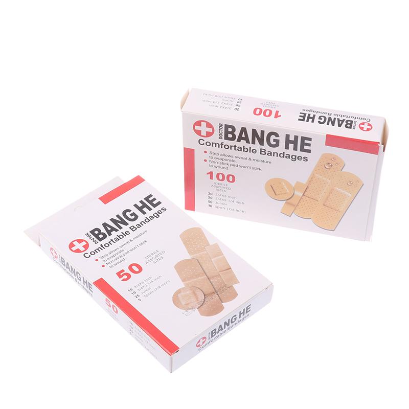 50/100Pcs Waterproof Band-Aids Bandages First Aid Medical Anti-Bacteria Wound Plaster 4 Size Home Travel Emergency Kits