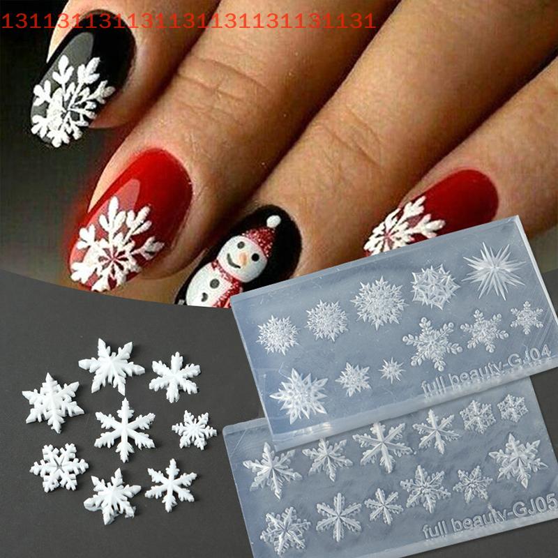 1PCS 3D Embossed Soft Stamping Plate Reusable DIY Gel Stencils for Christmas Carving Winter Snowflake Silicone Nail Art Mold