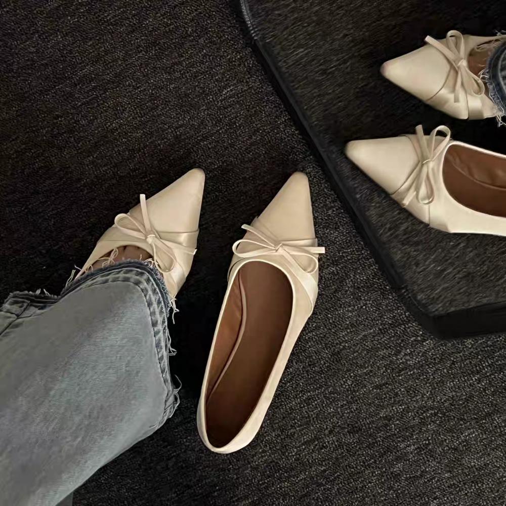 Women Flats Plus Size Bow Pointed Toe Flat Loafers Shallow New Slip On Women Shoes Fashion Comfortable Dress Shoes for Women