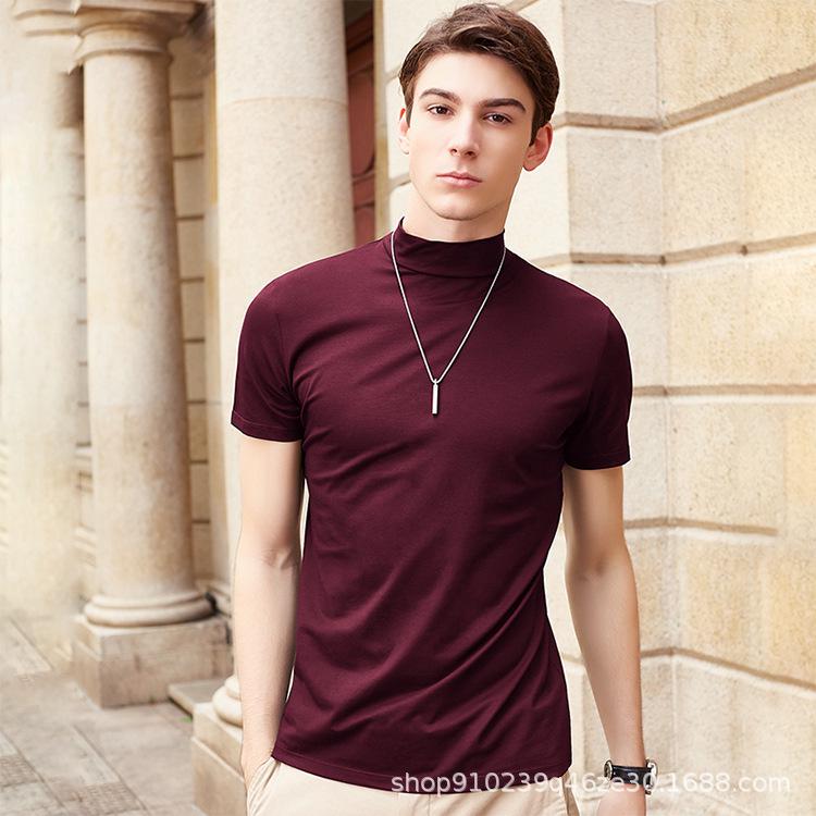 2024 Men's Milk Silk Slim Short-sleeve High-collar Solid Color T-shirt