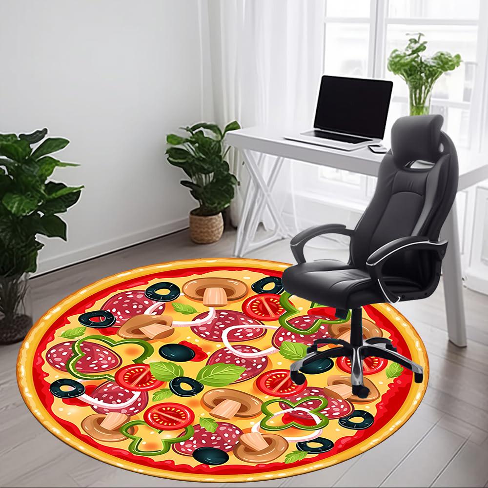 1pc Pizza Print Carpet for Office Non Slip, Round Carpet, Soft & Comfortable, Carpet for Office, Lightweight Round Floor Mat