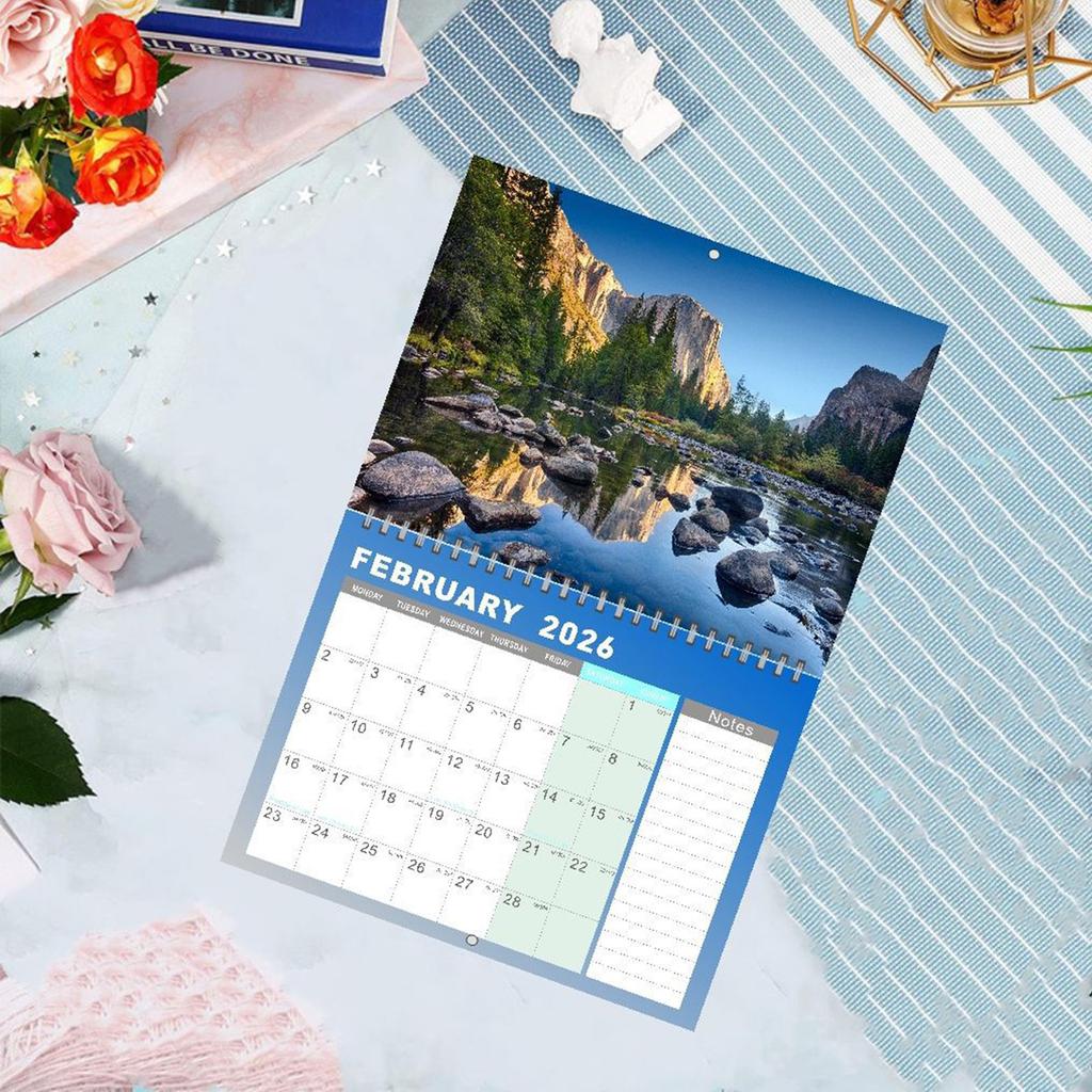 Календарь 2026 Январь-Декабрь Календарное украшение Спиральный переплет Подвесной Ежемесячный Настенный календарь для дома, школы или офиса