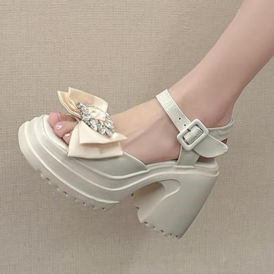 Летняя обувь из коровьей кожи с открытым носком на толстом высоком каблуке, повседневные женские сандалии с пряжкой и ремешком, украшенные узлом-бабочкой