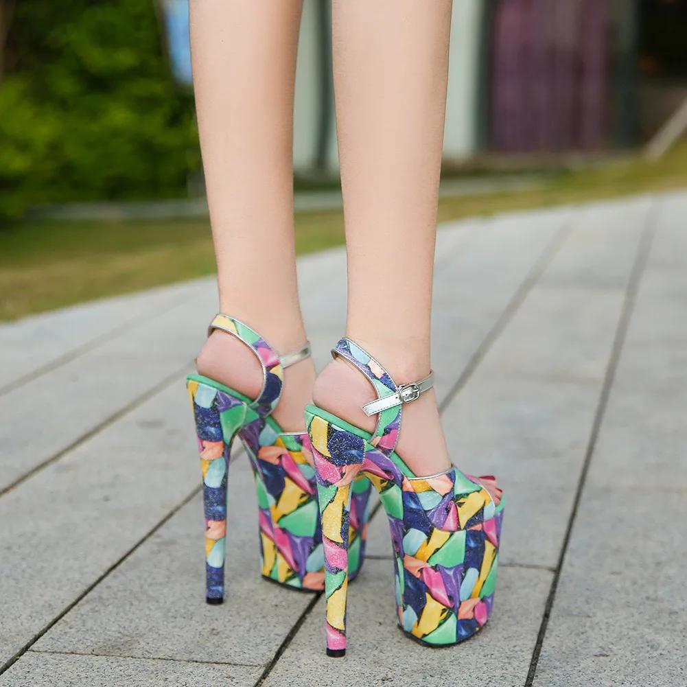 Модные Унисекс 20см Металлические Тонкие Высокие Каблуки Платформа Сандалии Ремешок на Щиколотке Туфли Женские Лодочки ЛЕТО Открытый Носок Шпильки zapatos mujer