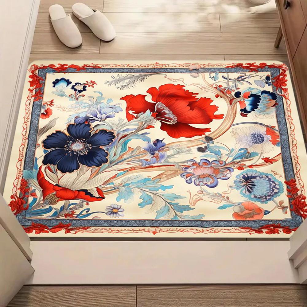 Floral Art Pattern Door Mat Colorful Flower Design Soft Non-slip Carpet Maximalism Home Decor Rug for Bedroom Hallway Entrance