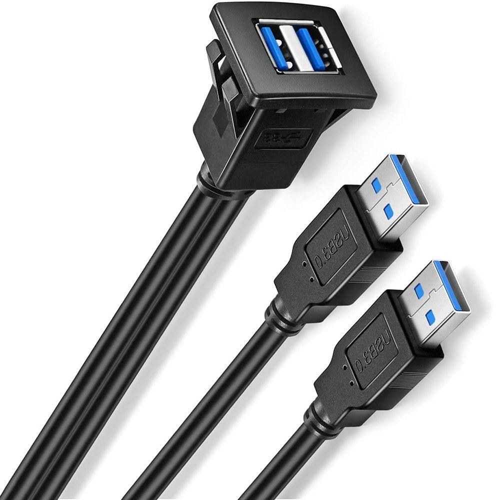 3-футовый квадратный удлинительный кабель USB 3.0 для приборной панели автомобиля с двумя портами и скрытым монтажом