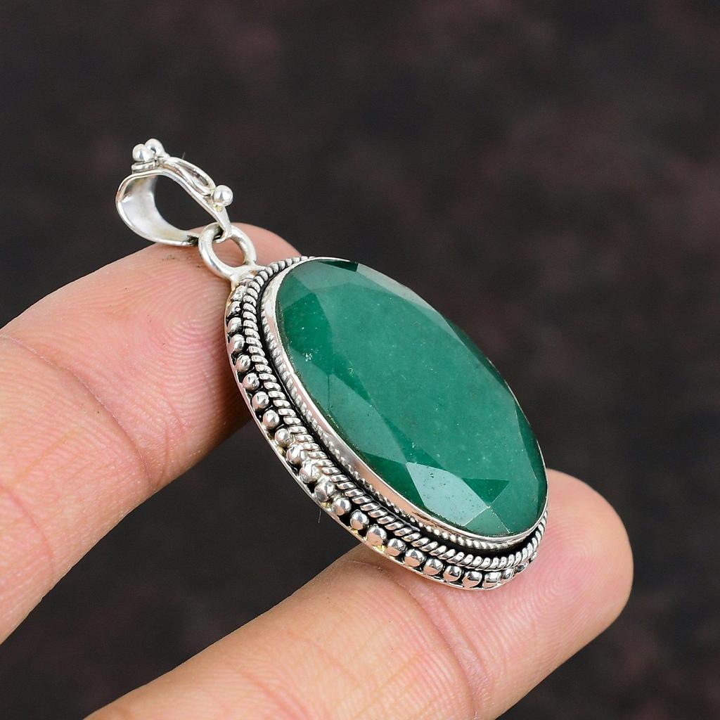 Faceted Zambian Emerald Pendant 925 Sterling Silver Pendant Very Pretty Gemstone Jewelry Handmade Statement Pendant Silver Jewelry For Gifts