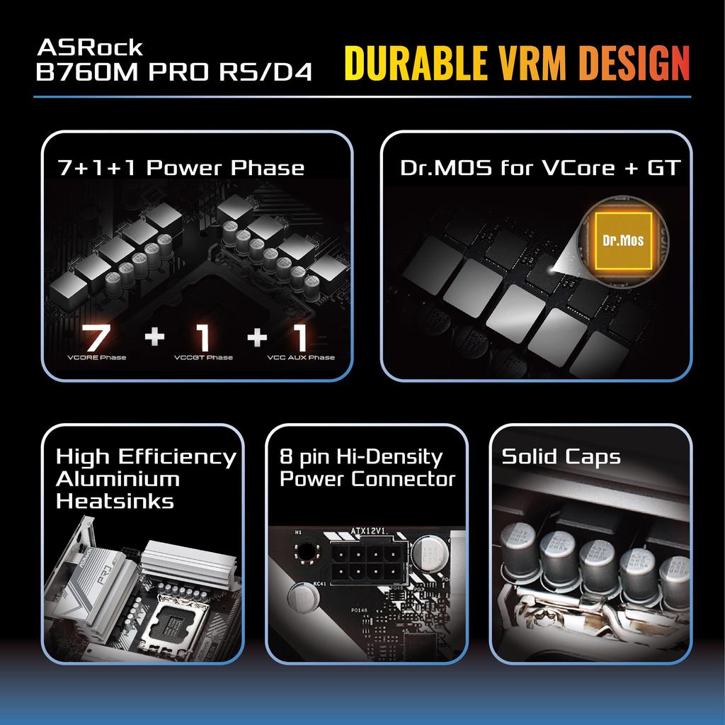 Asrock Материнская плата B760M Pro совместима с процессорами Intel 12-го и 13-го поколений, чипсет B760, материнская плата DDR4 Micro ATX, авторизованный дистрибьютор RS/D4