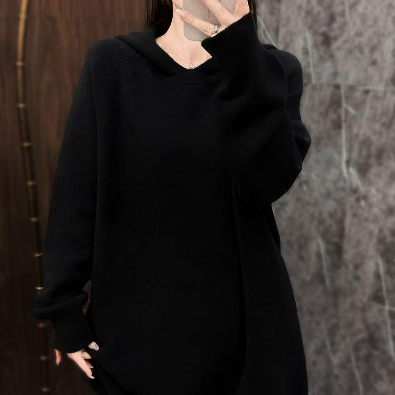 Korean Style Women's Hooded Knit Sweater: Autumn/Winter Loose Pullover with Long Sleeves