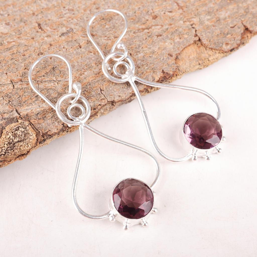 Rhodolite Gemstone Jewelry, Handmade Silver Earring, 925 Solid Sterling Silver Earring For Mother's Gift