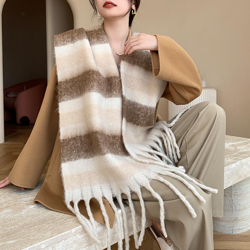 Winter New Scarf Women's Winter Thickened Warm Scarf Colored Plaid Fringed Scarf Shawl Fashionable Outer Cover