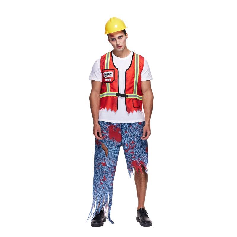 Взрослый костюм строителя, костюм зомби на Хэллоуин, мужской костюм нежити-строителя, комплект строительного жилета