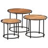 VidaXL Nesting Tables 3 Pcs Solid Acacia Wood, Wooden Table, Sofa Side Table, Round Coffee Table Set, 358931