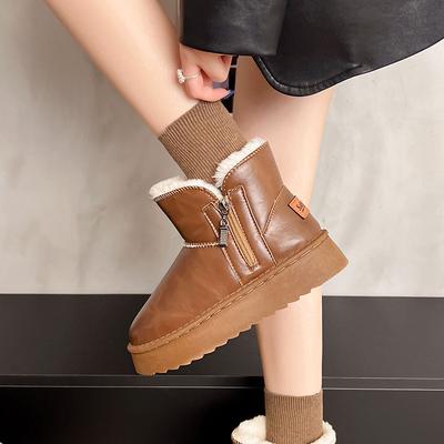 Обработка на заказ зимних сноубутсов, набитых утолщенными хлопковыми сапогами, нескользящая толстая подошва, увеличивающие рост, универсальные меховые интегрированные женские хлопковые туфли