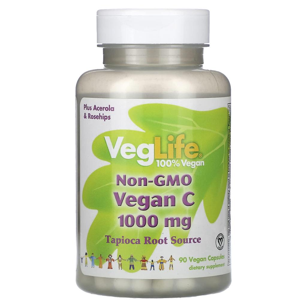 VegLife, Вегетарианский Витамин С, Без ГМО, 1000 мг, 90 Вегетарианских Капсул
