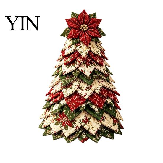 Christmas Garden Ornaments DIY Quilted Tree Kit, Handmade Fabric Tabletop Decoration, Home Holiday Ornament Collection Festive Craft Project