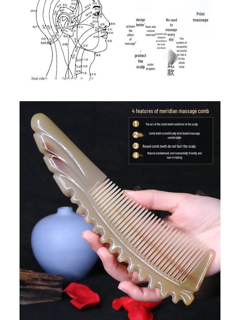 Утолщенная Премиальная Резная Белая Буйволиная Роговая Расческа - Доступны Различные Стилі