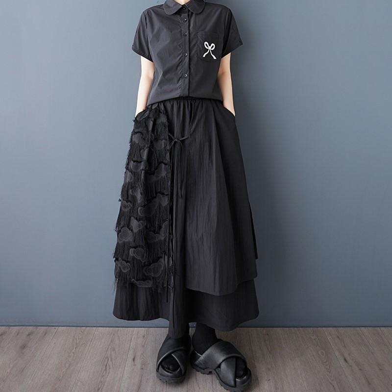 Black Mesh Plus Size High Waist Vintage Spring Summer Casual Loose Long for Woman Skirts Womens Skirt