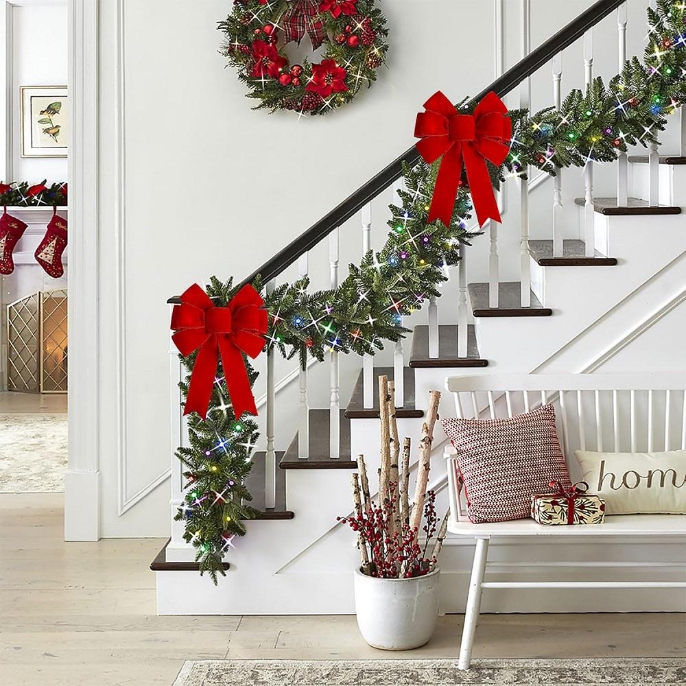 1 шт. Большой Рождественский бант Рождественский День святого Валентина Золотой край Красный бархатный бант для венка Верхушка для рождественской елки Украшение