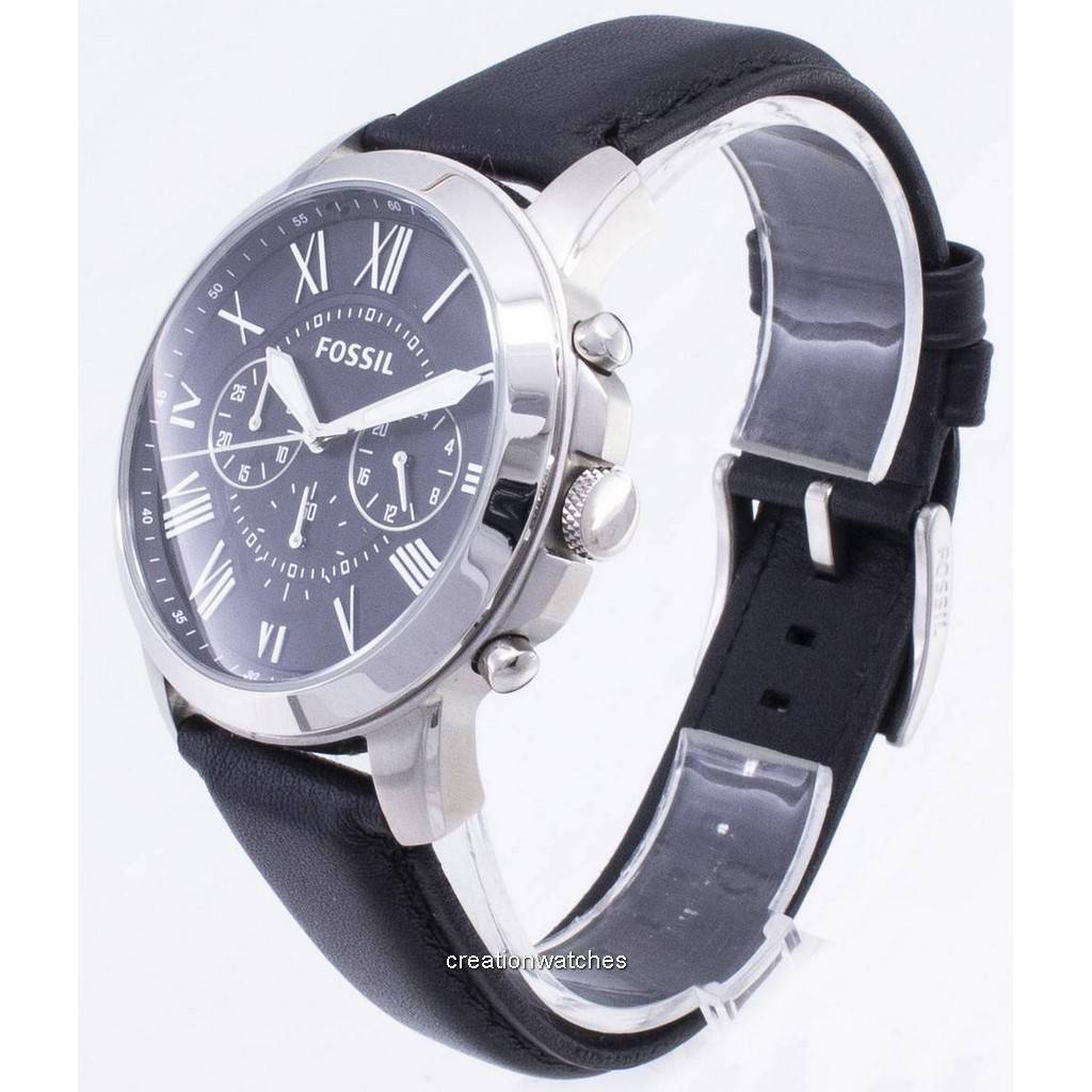 Fossil Мужские часы Grant Chronograph с черным кожаным ремешком FS4812