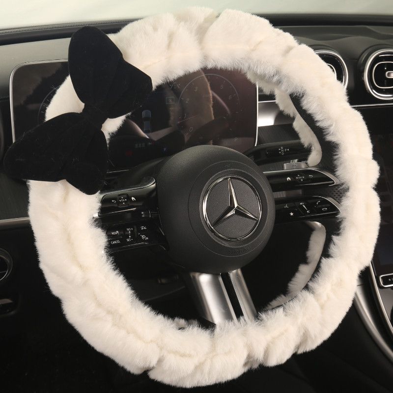 Car Steering Wheel Cover Winter Plush New High-End Anti-Slip Wear-Resistant Sweat-Absorbent Women's Cute Round Car Steering Wheel Cover