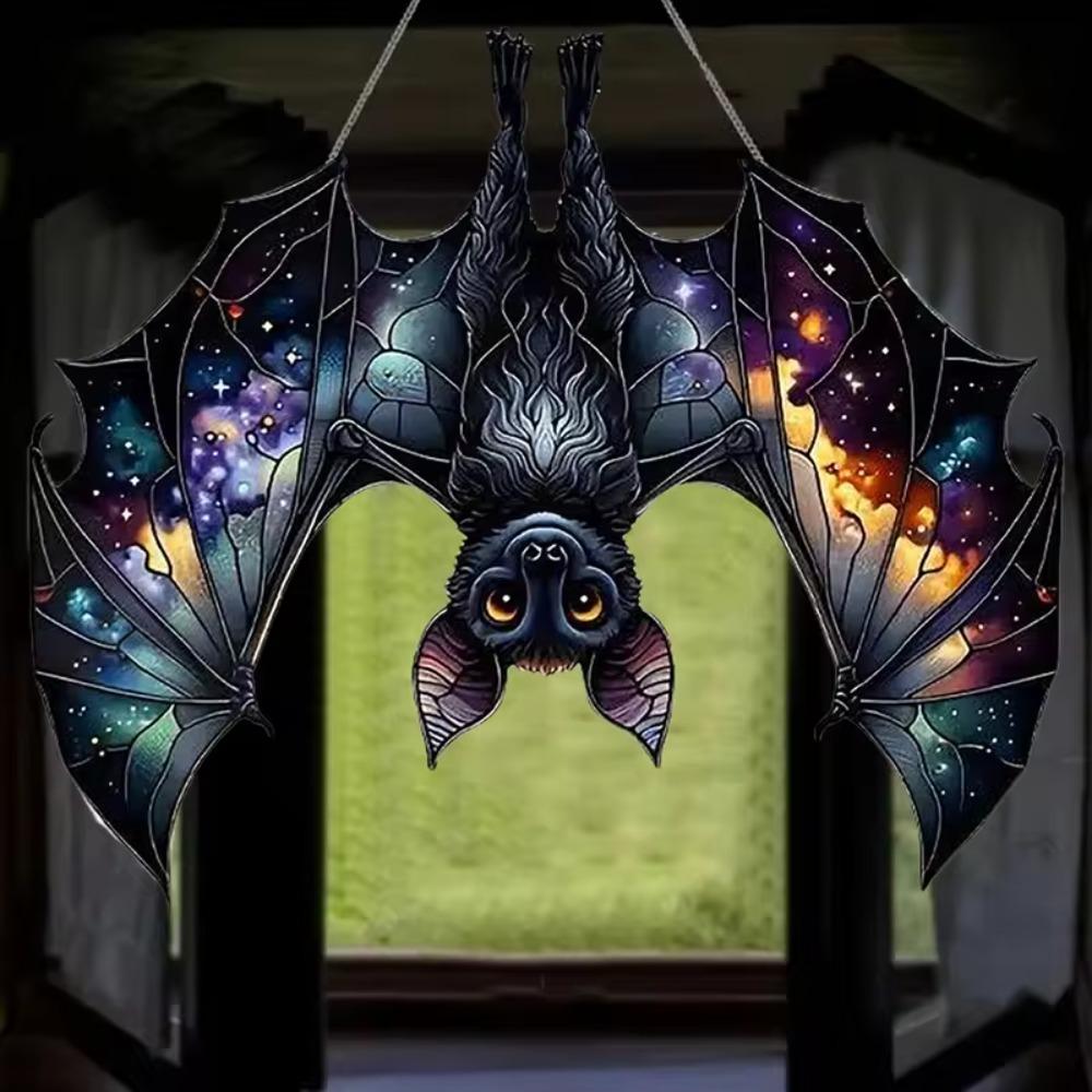Gothic Bat Window Hanging Ornament Imitation Stained Glass Style Bat Hanger Pendant Gift