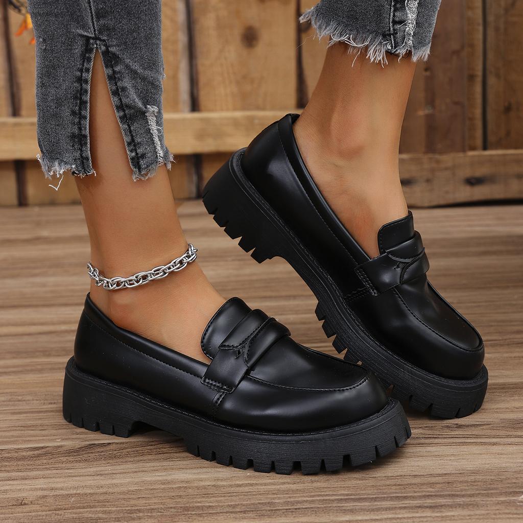 Fashion Rimocy Solid Color Platform Loafers Shoes for Women 2025 Spring New Black Pu Leather Flats Woman Comfortable Slip On Boat Shoes