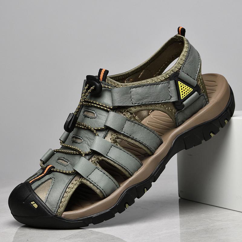 Новые мужские сандалии из коровьей кожи, летние дышащие кроссовки для ходьбы для мужчин, спортивная обувь для отдыха на открытом воздухе, нескользящая обувь, повседневная обувь, большой размер 48