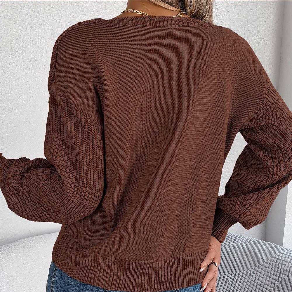Женский осенне-зимний повседневный однотонный вязаный пуловер с квадратным вырезом и рукавами-фонариками, с квадратным вырезом