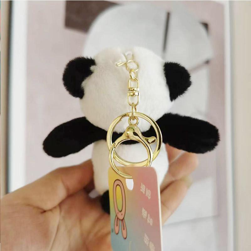 Adorable Panda Plush Keychain Fuzzy Mini Animal Doll Black Stuffed Toy