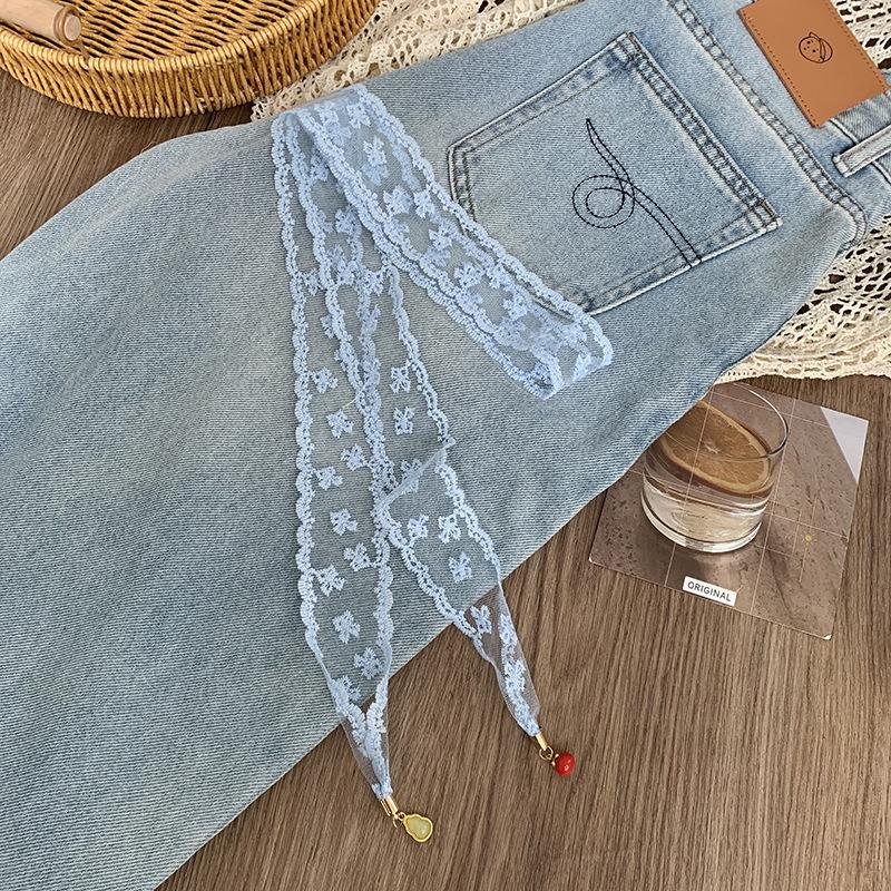 Lace Silk Scarf, Long Strip, High-end Bow, Small Pendant, Scarf, Headscarf, Headband, Decorative Scarf, Waist Belt Can Be Tied.