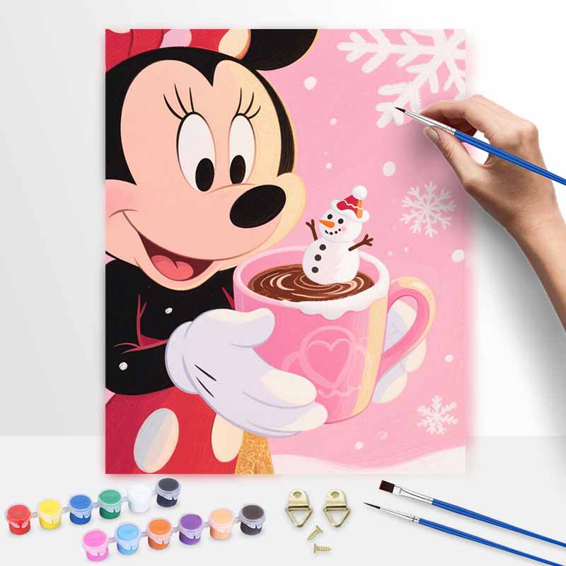 Disney digital oil painting Minnie Mouse hot chocolate snowman hand painting home decoration painting