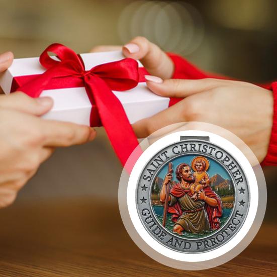 Улица. Кристофер Зажим для козырька автомобиля Сплав цинка Религиозная медаль с молитвой «Защити нас» Духовный