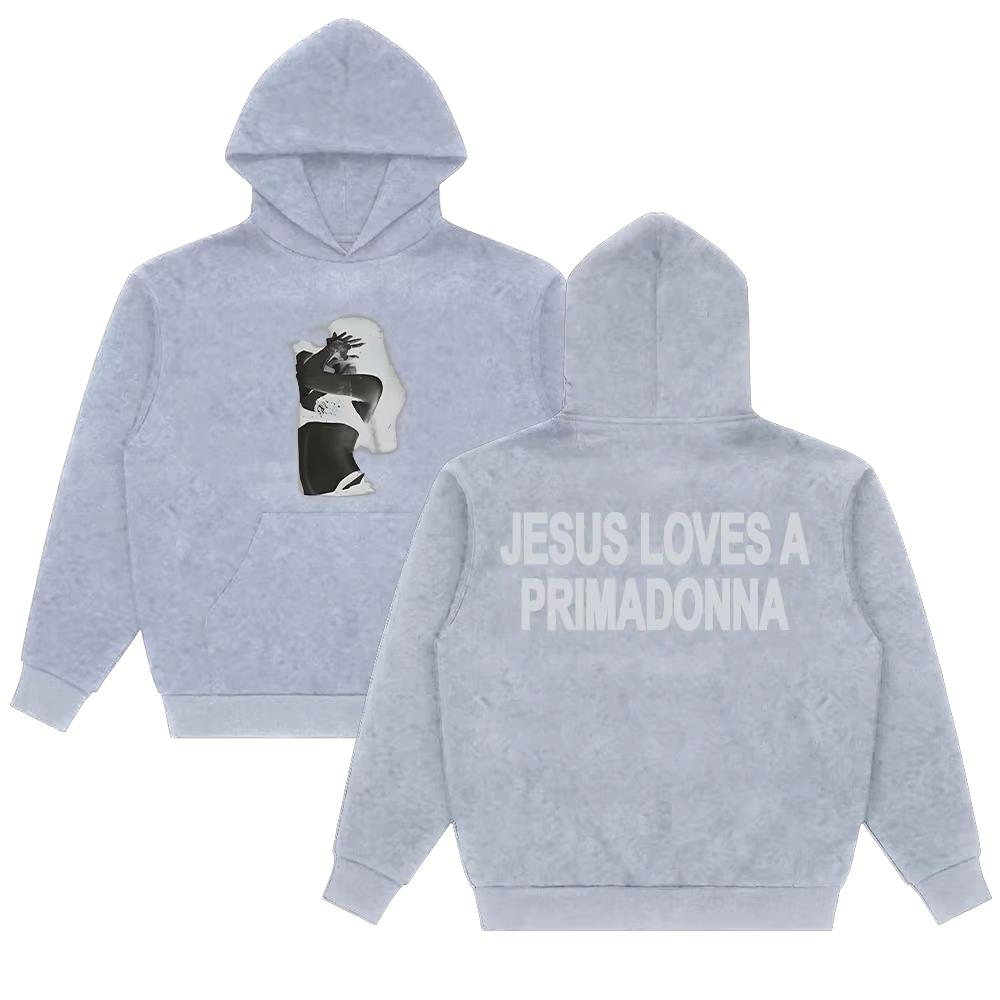 Худи Jesus Loves A Primadonna с длинным рукавом от Nessa Barrett для женщин и мужчин с капюшоном Модная уличная одежда для повседневных образов