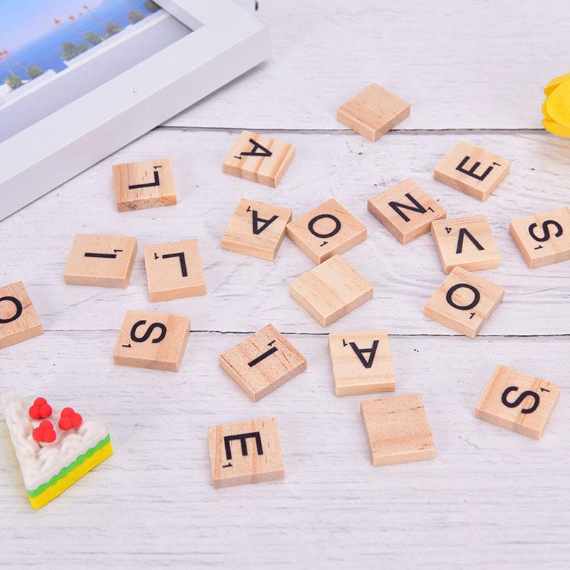 100 шт. деревянных плиток алфавита Scrabble черные буквы и цифры цифровая головоломка
