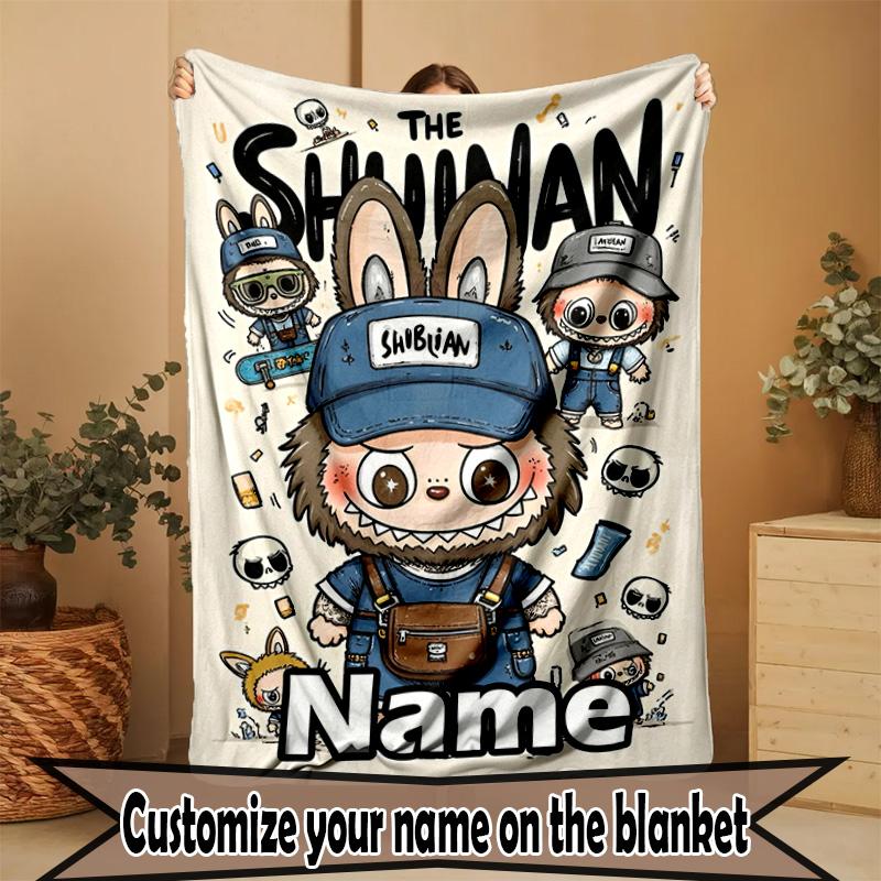 Custom Name Personalized Labubu Print Blanket, Home Decor, Bedroom, Sofa, Camping, Couch, Gifts for Birthday ChristmasEnthusiasts