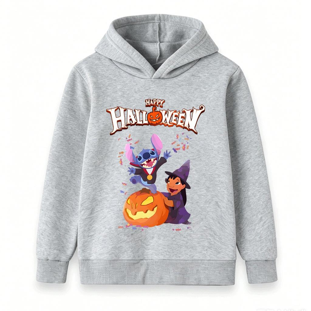 Kids Boys Girls Pullover Hoodie, Happy Halloween Cartoon Printed Sweatshirt, Cute Trick Or Treat Casual Long Sleeve Hooded Halloween Party Daily Wear
