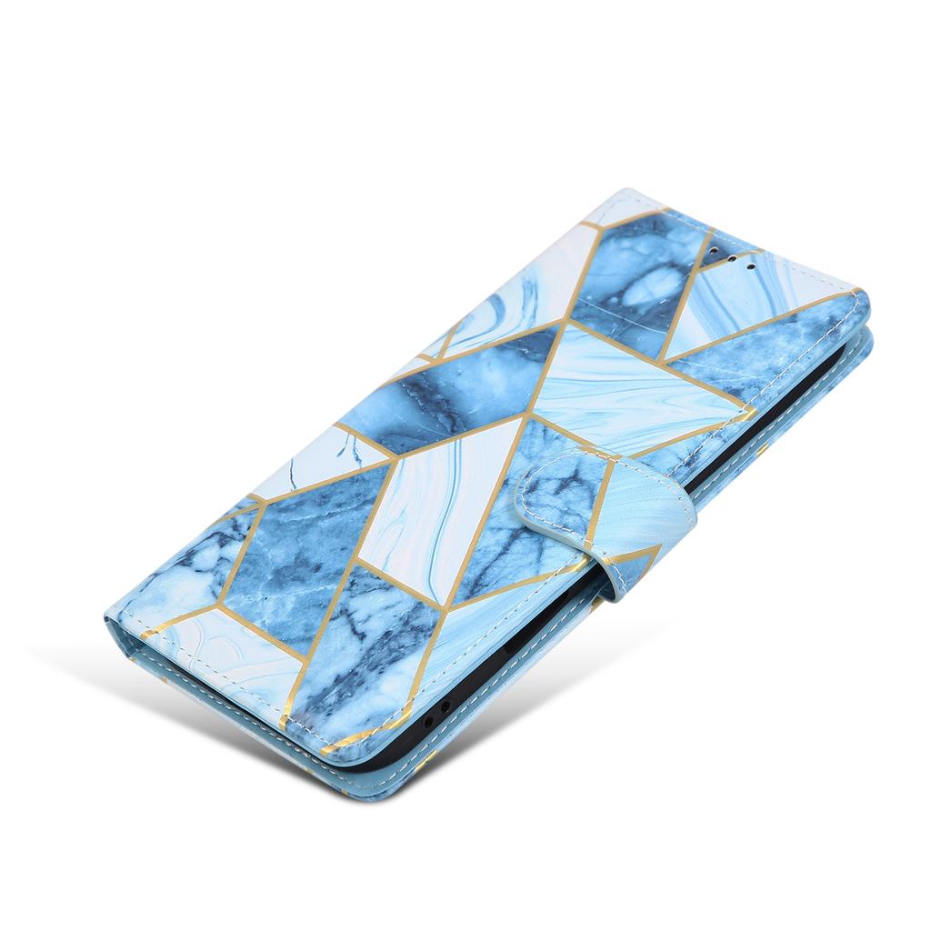 For iPhone 17 Air Case Lacquered Marble Pattern Leather Phone Cover with Wrist Strap