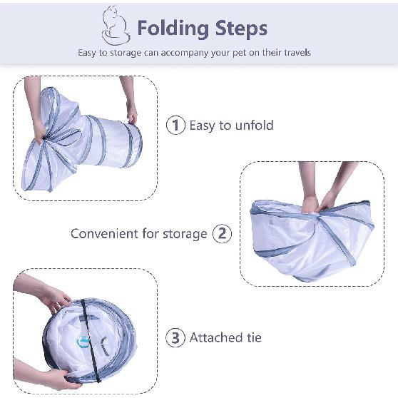 Cat Tunnel, Collapsible Tube with 1 Play Ball Toys, 3 Ways Tunnels for Indoor Cats, Puppy, Kitty, Kitten, Rabbit (White and Gray)