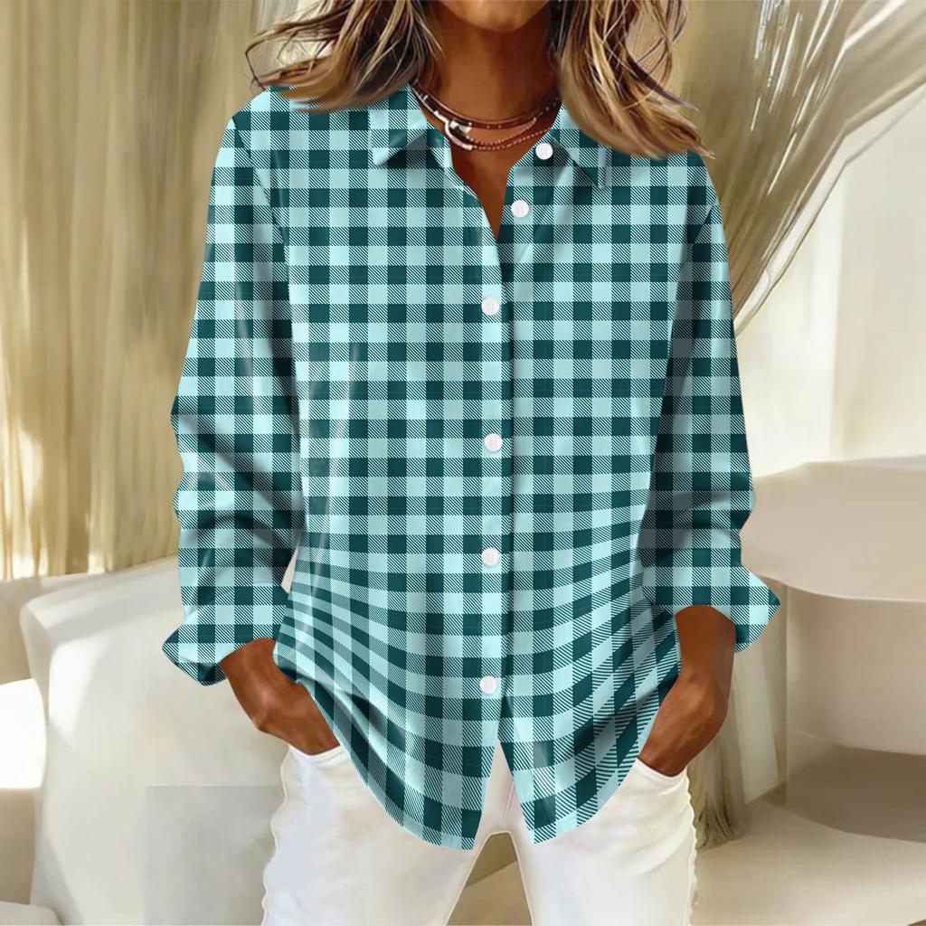 Женская рубашка-блузка с рождественским принтом и пуговицами, длинный рукав, повседневный базовый рубашечный воротник, обычный топ