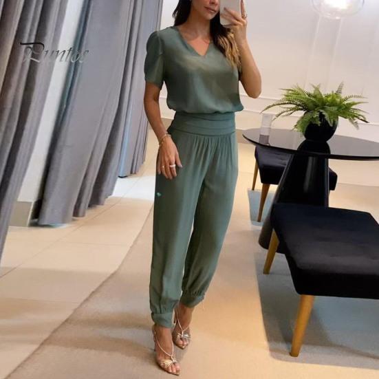 2Pcs/Set Chic Short Sleeve Shrinkable Cuffs Loose Outfit Lady Short Top Long Wide Leg Sweatpants Set Streetwear