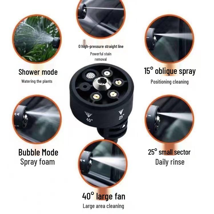Многоугольная насадка для полива и очистки под высоким давлением: Пистолет для мойки автомобиля 6-в-1 с быстросъемным креплением