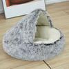 Круглая кровать для кошек с капюшоном, зимняя пушистая кровать для домашних животных, пещера, плюшевый пончик, успокаивающая кровать-гнездо для кошек, уютное гнездо для кошек и собак