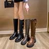 Knight Vintage Fleece-Lined Knee-High Western Cowboy Buckle Boots 2024 Autumn/Winter Collection with Chunky Heels