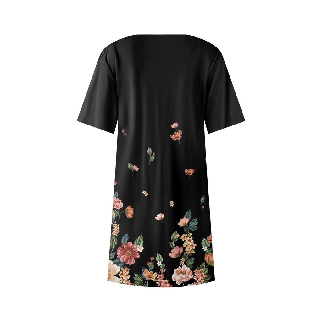 Женские летние повседневные платья с круглым вырезом, плиссированные, с карманами, с принтом, с коротким рукавом