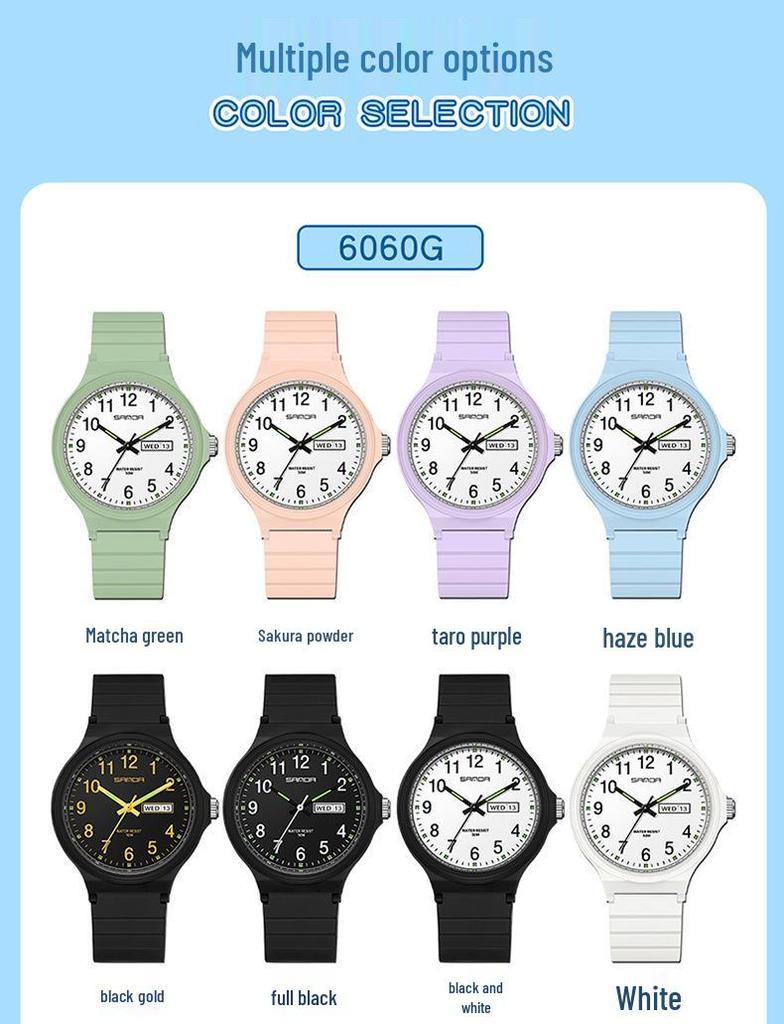 Sanda 6060 Dual Calendar Waterproof Quartz Watch for Casual Outdoor Wear - Men's & Women's Student Wristwatch