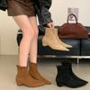 Толстый каблук Французские ретро остроносые короткие ботинки женские ботинки 2025 новые осенне-зимние тонкие ботинки бархат