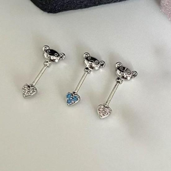 1 шт. Серьги-гвоздики в форме мультяшного медведя и сердца, блестящие кубические циркониевые серьги для хряща уха для клубных вечеринок, кольцо для носа без адреналина