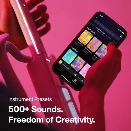 LAVA GENIE Sampler Guitar, No Strings, Hundreds of Instrument Presets, Onboard Speaker, Foldable and Detachable, White, 30.5 inches.