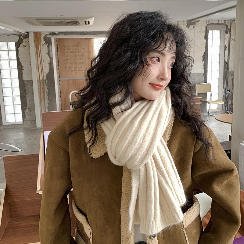 Ge Xinyi Wool Knitted Scarf Women's Autumn and Winter Thickened Warm Scarf Student Solid Color Trendy White